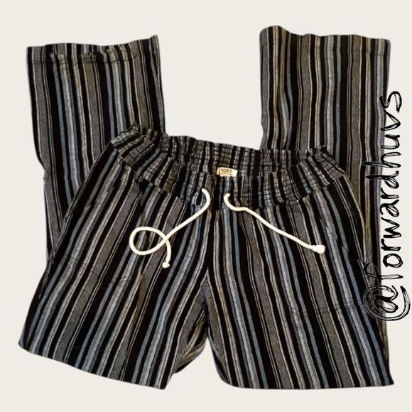 Roxy Oceanside Flared Linen Dark Blue Stripe Pants Size XL - MEASUREMENTS - Picture 6 of 12